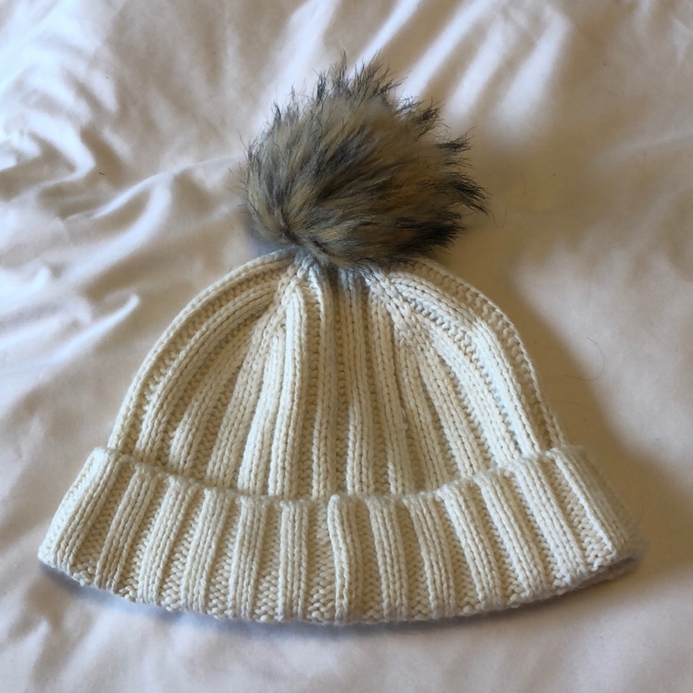 J. Crew cream beanie with pom pom